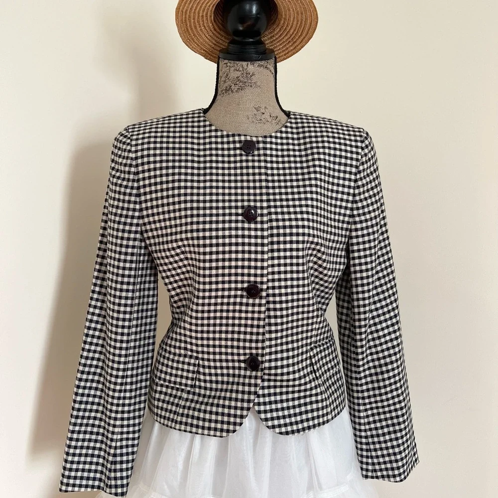 Vintage 1980-90s Navy Houndstooth Christian Dior Blazer
